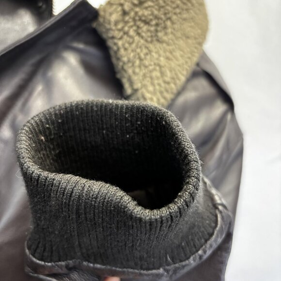 St Johns Bay Leather Sherpa Collar Aviator Jacket Mens Large Black Bomber Coat - Picture 13 of 16